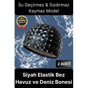 Premium Su Geçirmez Sızdırmaz Kaymaz Kaliteli Yüzücü Şapka Elastik Bez 2li Deniz Havuz Yüzme Bonesi