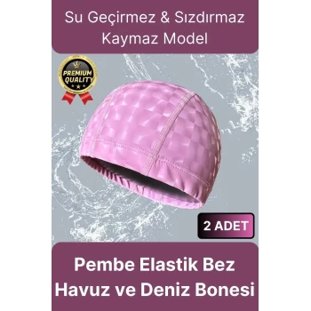 Premium Su Geçirmez Sızdırmaz Kaymaz Kaliteli Yüzücü Şapka Elastik Bez 2li Deniz Havuz Yüzme Bonesi