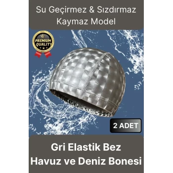 Premium Su Geçirmez Sızdırmaz Kaymaz Kaliteli Yüzücü Şapka Elastik Bez 2li Deniz Havuz Yüzme Bonesi