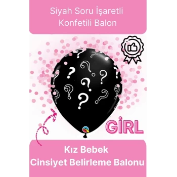 Siyah Soru İşareti Cinsiyet Belirleme Partisi Baby Shower Kız mı Erkek mi 18inç 45cm Konfetili Balon