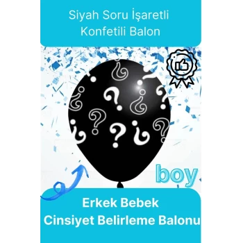 Siyah Soru İşareti Cinsiyet Belirleme Partisi Baby Shower Kız mı Erkek mi 18inç 45cm Konfetili Balon