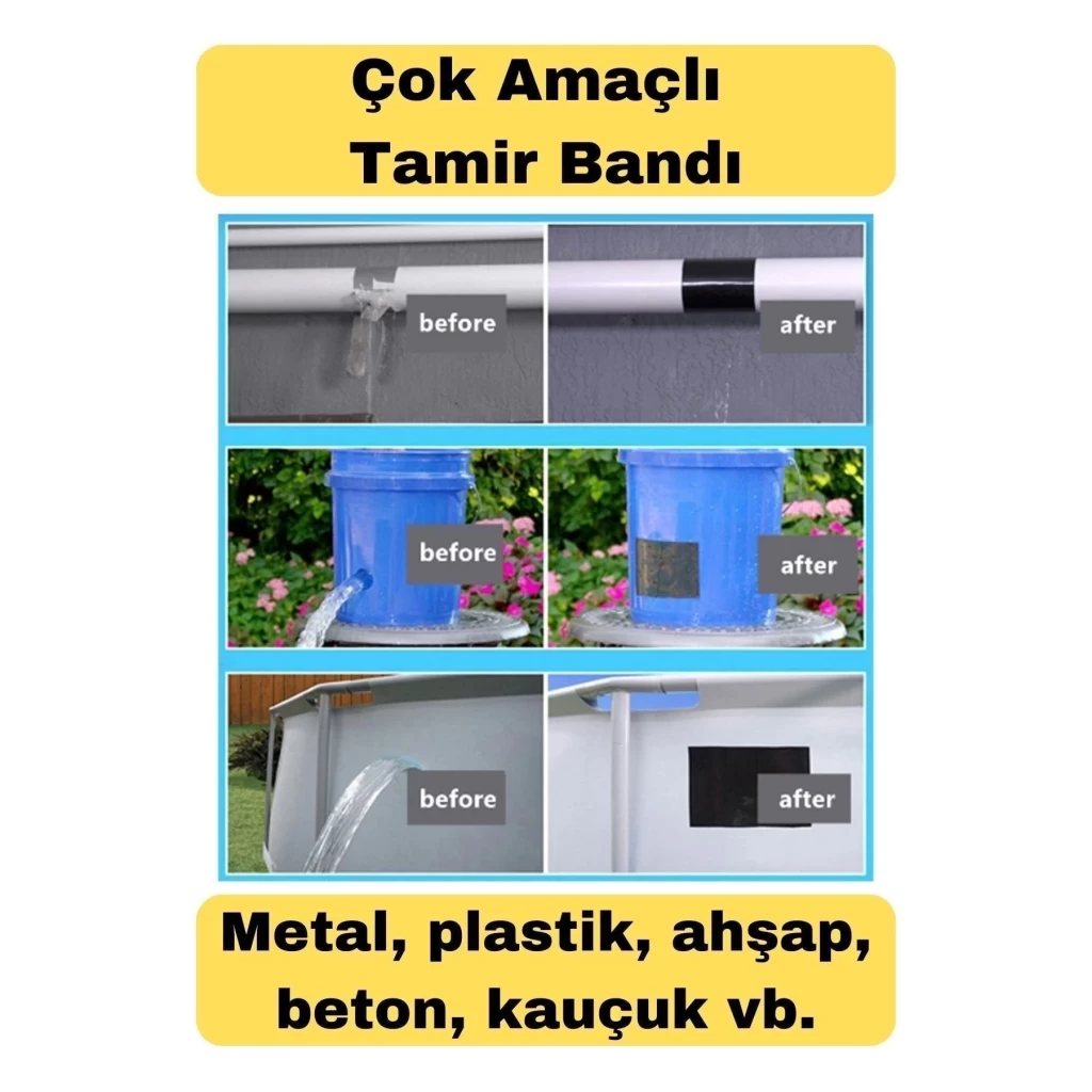 Çok Amaçlı Su Geçirmez Sızdırmaz Dayanıklı Izolasyon Siyah Tamir Bandı 48 Mm 10 Mt 1 Adet
