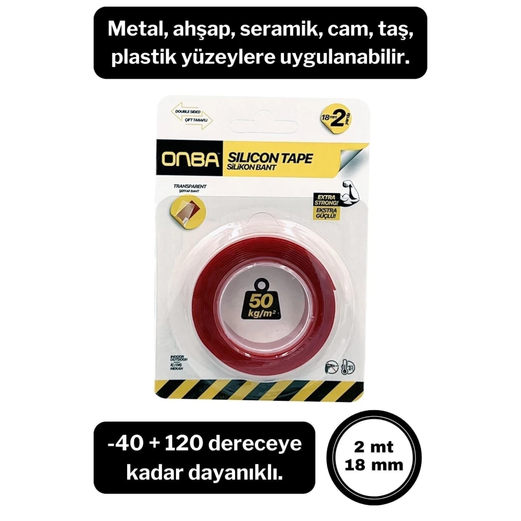 50 Kg Çift Taraflı Ekstra Güçlü Çok Amaçlı Tamir Silikon Bant Dış Mekan Montaj Bandı 18 Mm X 2 Mt