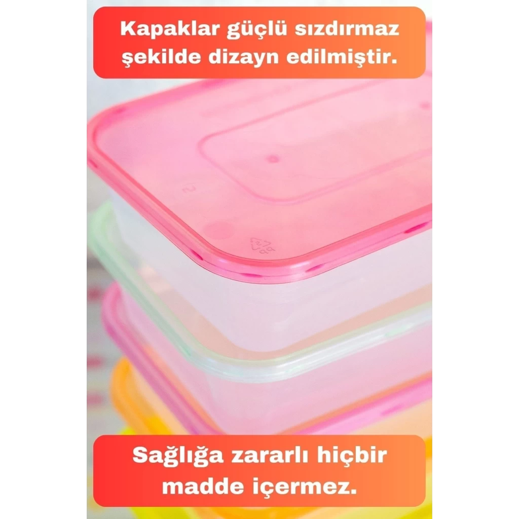 Vip Çok Renkli Kapaklı Mikrodalgaya Uygun 5li Plastik Kuru Bakliyat Yiyecek Erzak Saklama Kabı Seti