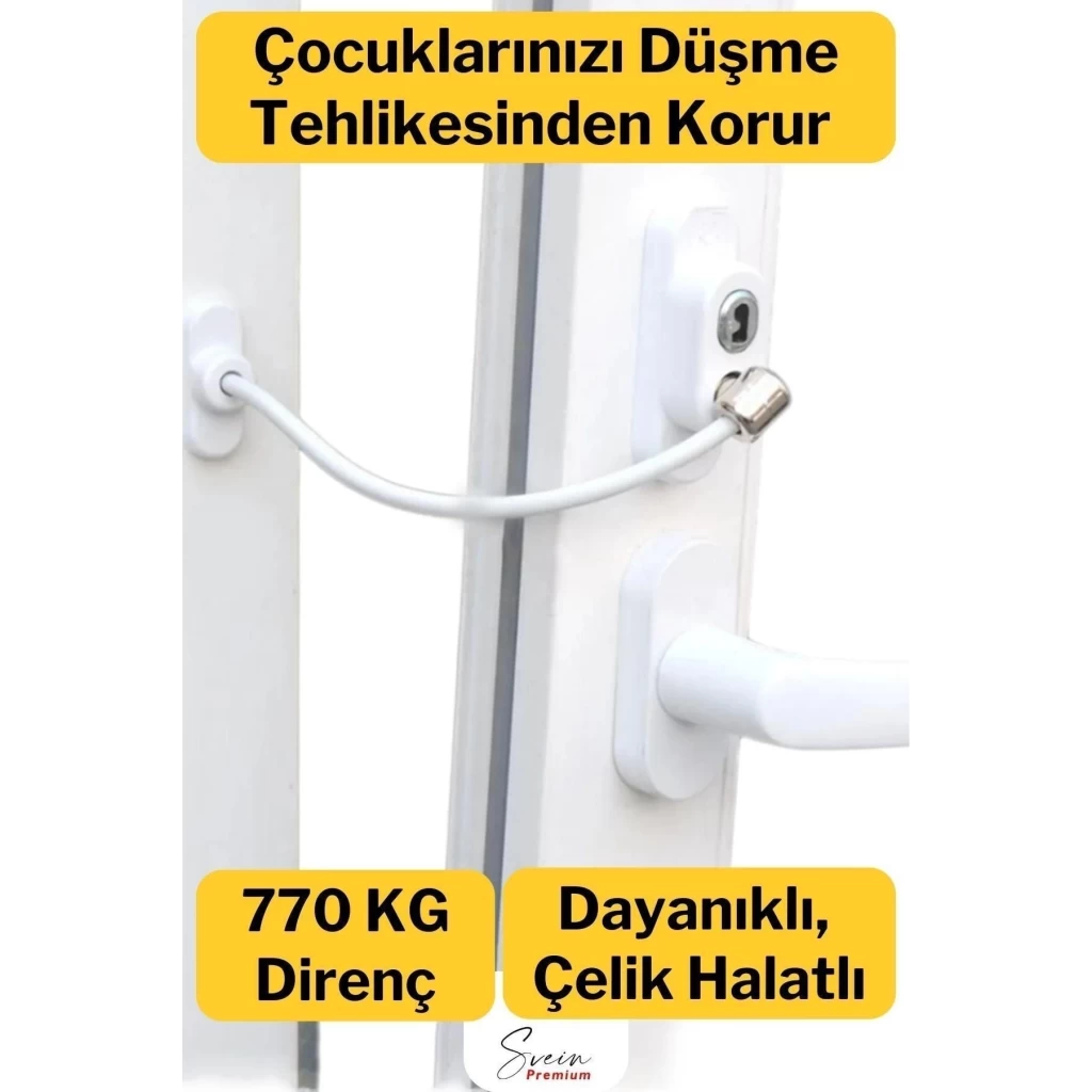 Çelik Halatlı Kablolu Anahtarlı Dayanıklı Pvc Kapı Pencere Emniyet Çocuk Güvenlik Kilidi 1 Adet