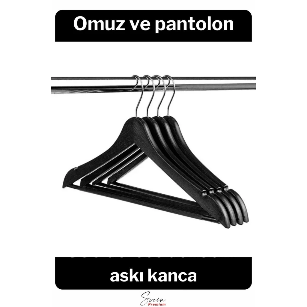 Premium Ahşap Görünümlü Kırılmaz Dayanıklı Plastik A Kalite Siyah Kıyafet Elbise Askı 12li