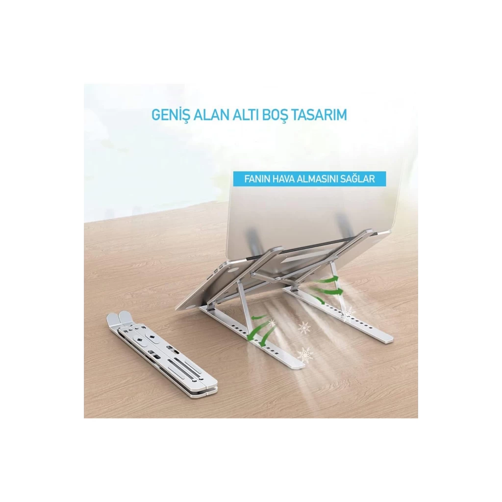 Taşınabilir Katlanır Kaymaz Ayarlı Metal Notebook Dizüstü Bilgisayar Yükseltici Laptop Standı