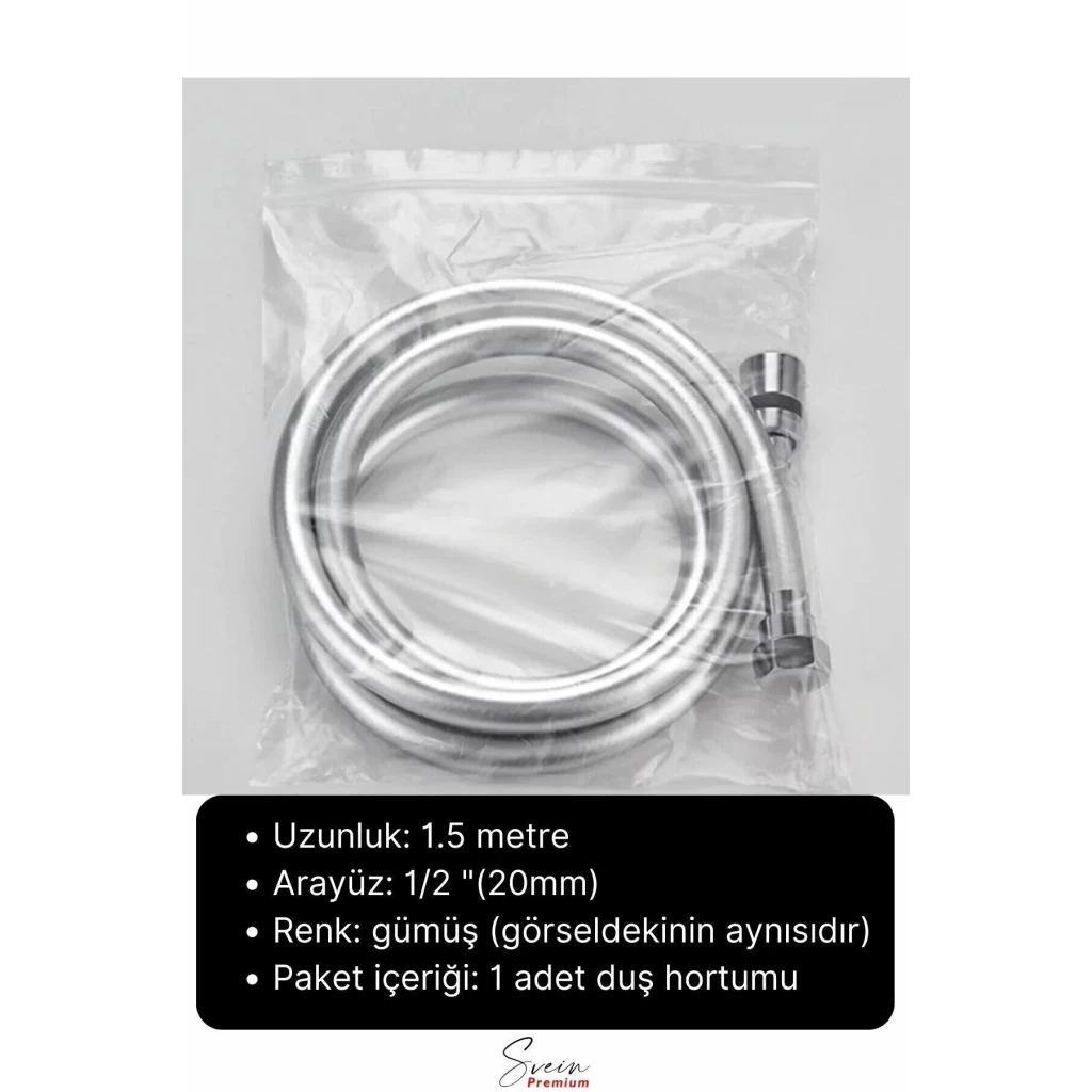 Gümüş Dayanıklı Esnek Kırılmaz Çatlamaz Patlamaz Sızdırmaz Pvc Banyo Duş Musluk Hortumu 1,5 Metre