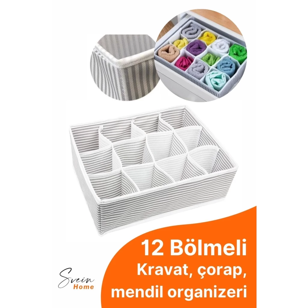 12 Bölmeli Çekmece İçi Düzenleyici Çok Amaçlı Pratik Takı Çorap Kravat Eşarp Gardrop Organizer Kutu