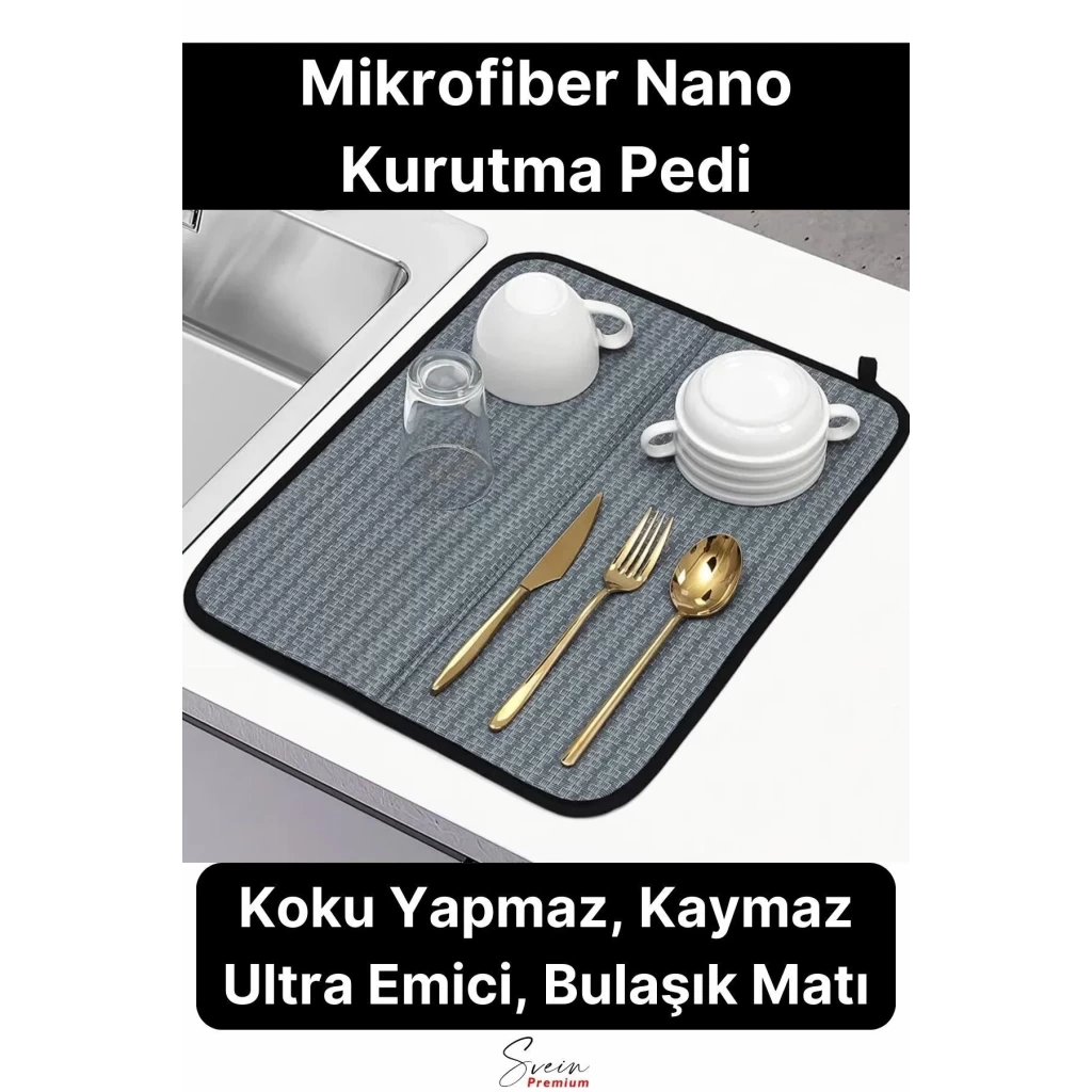 Tezgah Üstü Mikrofiber Bulaşık Matı Koku Yapmaz Kaymaz Ultra Emici Nano Kurutma Pedi Örtüsü 45x35 cm