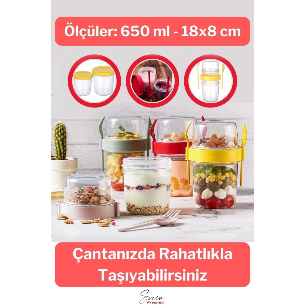 Saklama Kabı Kapaklı Erzak Beslenme Çantası Detox Müsli Diyet Kabı Çok Renkli Container 650 ml