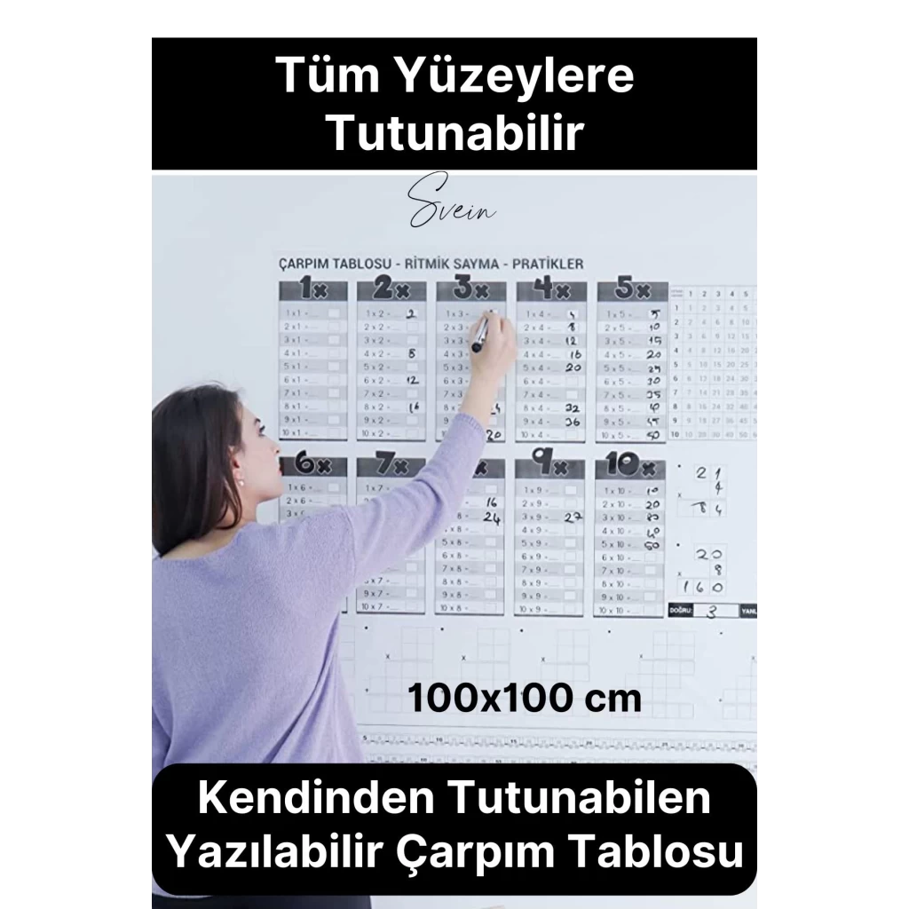 Kendinden Yapışkanlı Tutunabilen Çarpım Tablosu Ezberleme Manyetik Duvar Stickerı 105 x 100 cm
