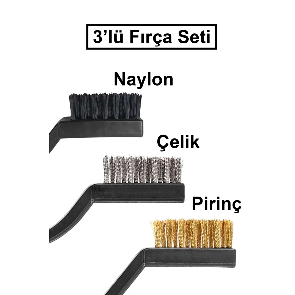 3lü Çelik Pirinç Naylon Fırça Seti Mini Detay Temizleme Paslanmaz Plastik Saplı Cüruf Pas Toz