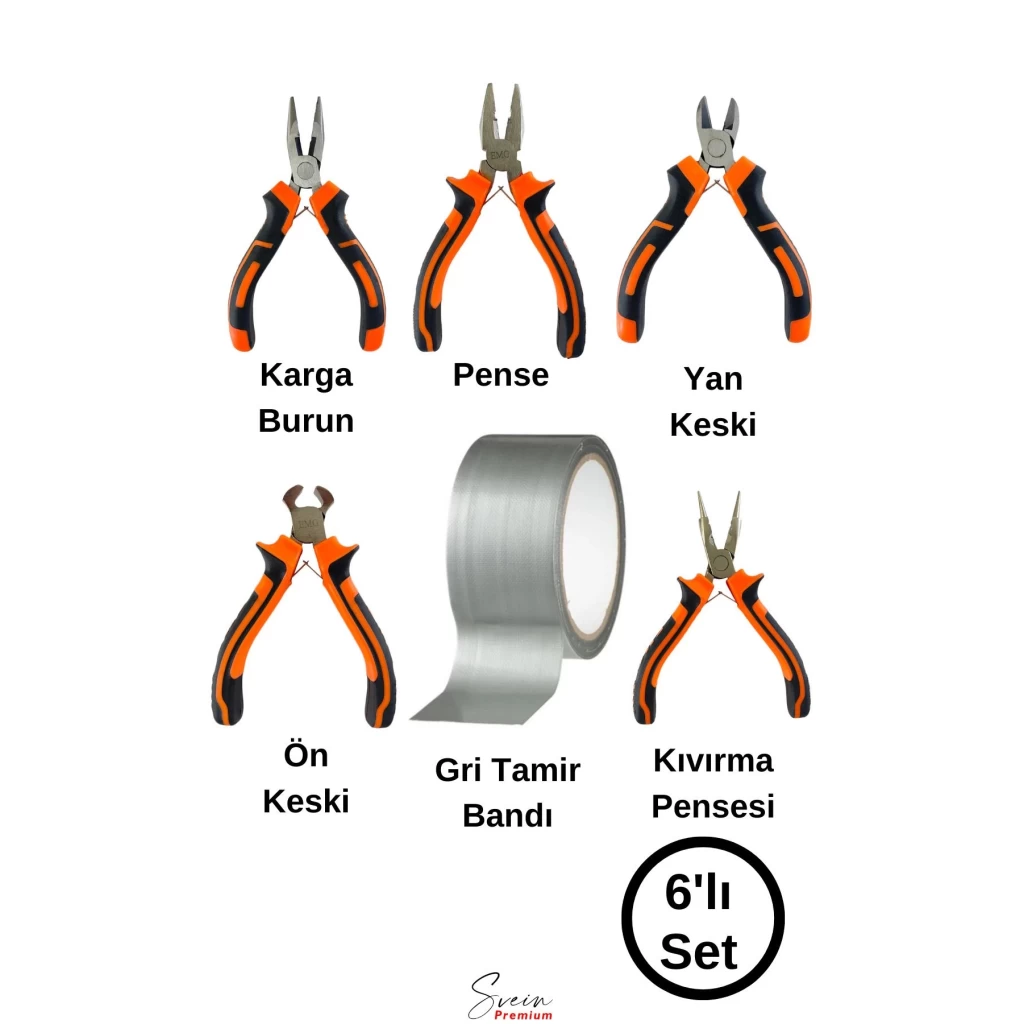 Mini Takı Hobi Karga Burun Yan Keski Pense Ön Keski Kıvırma Pensesi Çok Amaçlı Gri Tamir Bandı Seti