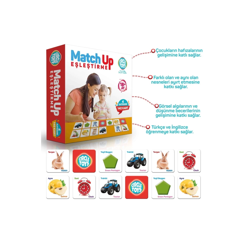 Match Up Eşleştirme Hafıza Gelişimi Görsel Algı Düşünme Becerisi Türkçe ve İngilizce Öğrenme Oyunu