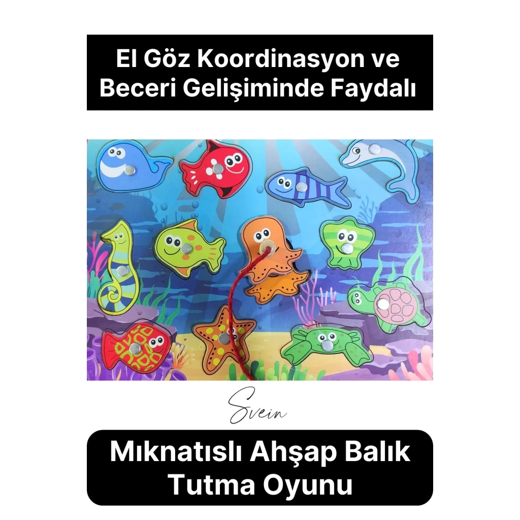 Ahşap Mıknatıslı Balık Tutma El Göz Koordinasyon Çocuklara İnce Motor Beceri Eğitici Öğretici Oyunu
