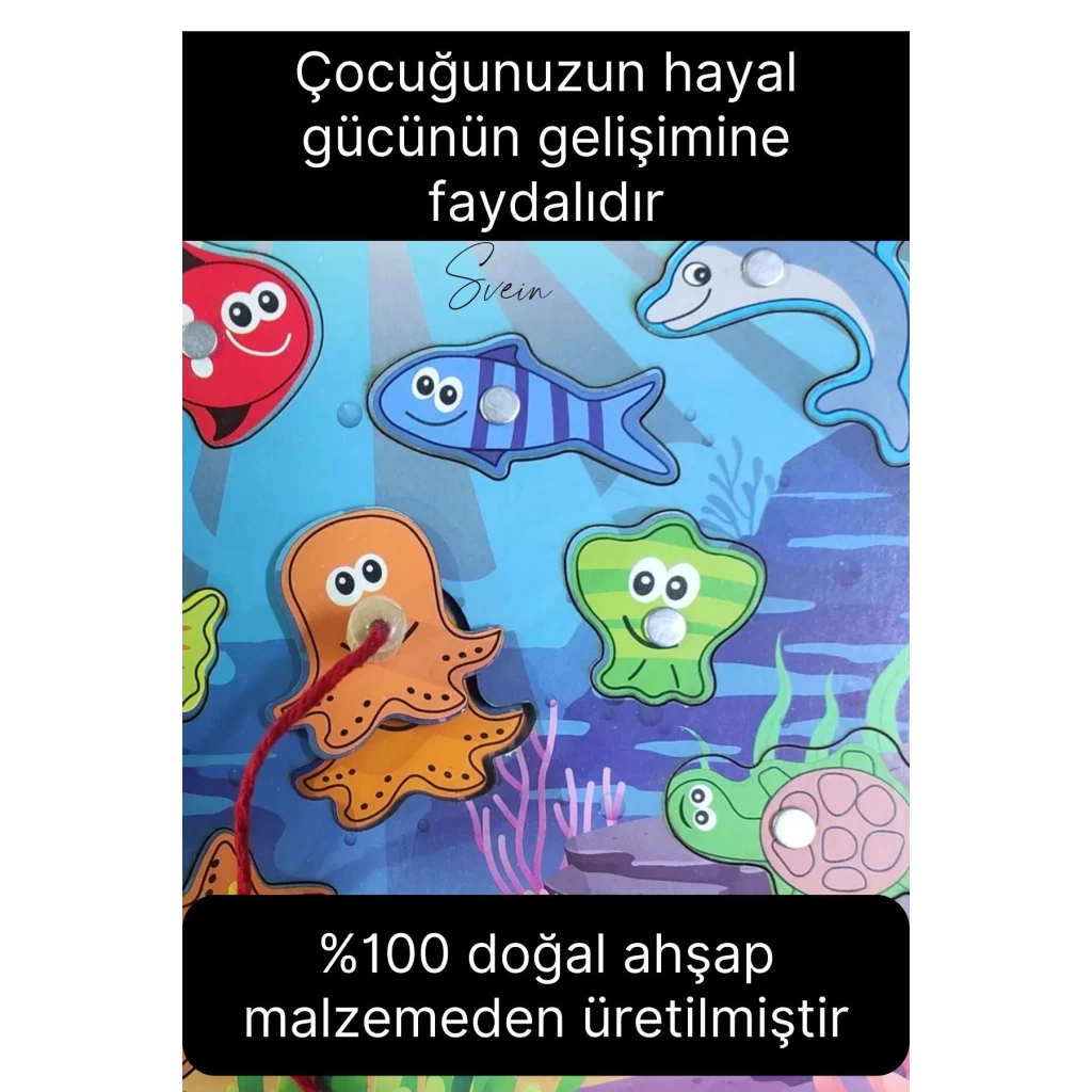 Ahşap Mıknatıslı Balık Tutma El Göz Koordinasyon Çocuklara İnce Motor Beceri Eğitici Öğretici Oyunu
