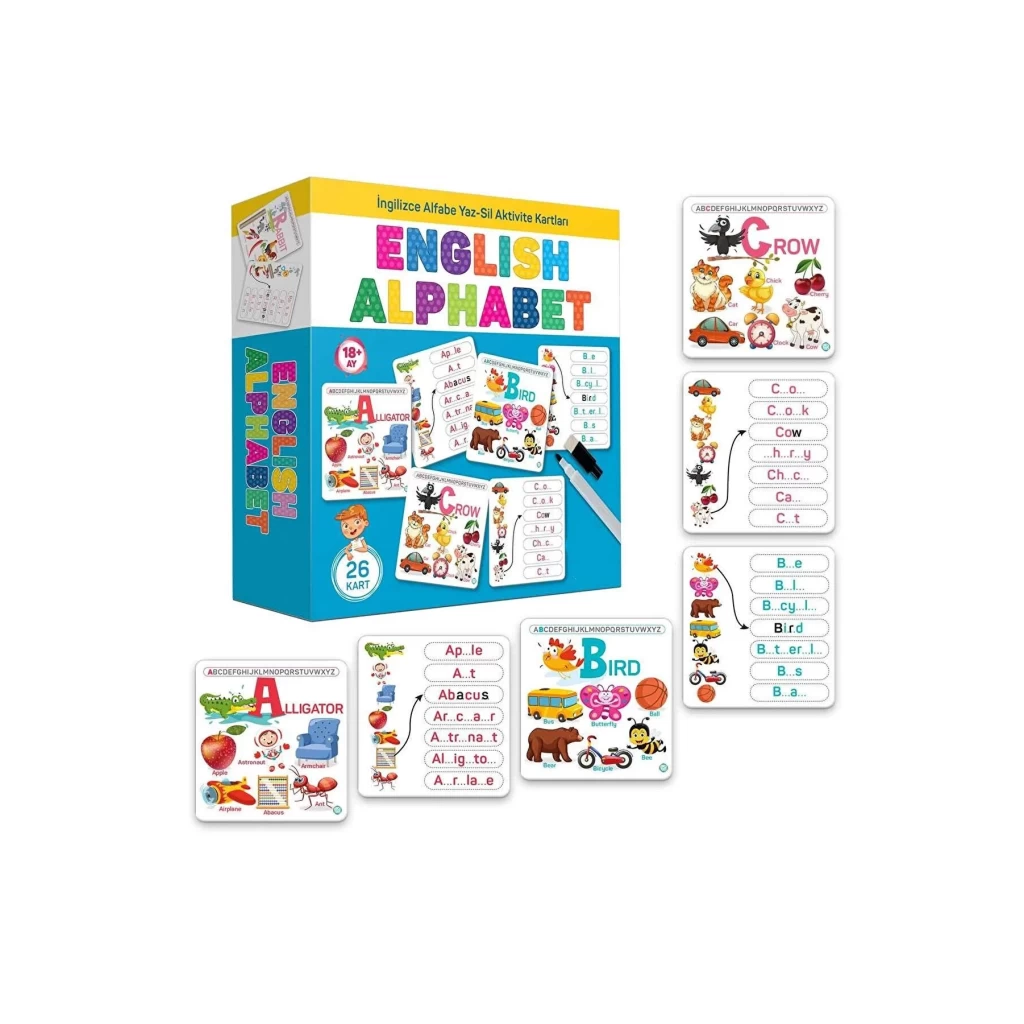 English Alphabet İngilizce Alfabe Yaz-sil Aktivite Kartları Eğitici Öğretici İlk Kelimeler Dil Seti