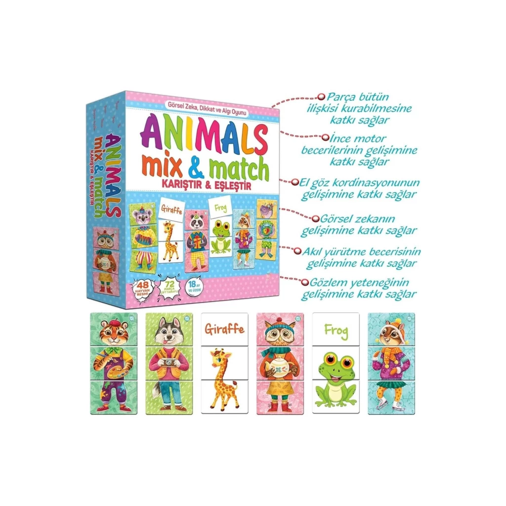 Premium Kutulu Eğitici Öğretici Animals Mix & Match Eşleştirme El Göz Koordinasyon Motor Beceri Oyun