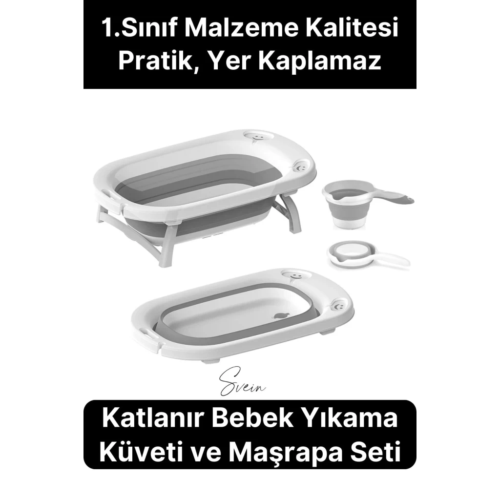Premium Pratik Katlanır Yer Kaplamaz Ayaklı Bebek Yıkama Banyo Küvet Duş Kova Maşrapa Koçero Seti