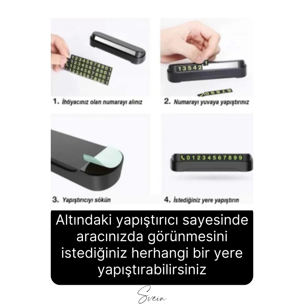 Premium Oto Araba Torpido Göğüs Üstü Araç İçi Fosforlu Telefon Numaratör Yazısı Aç Kapa Park Numara