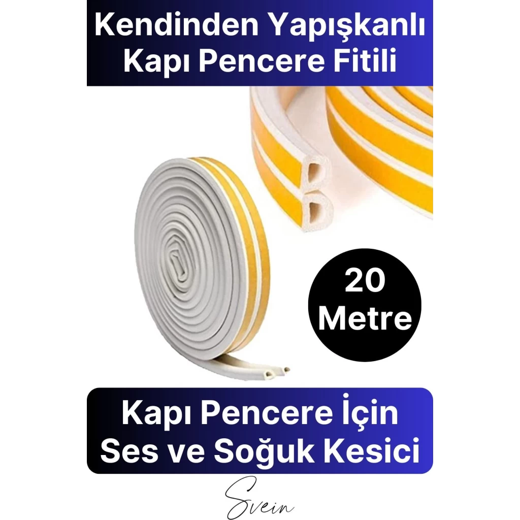 Kapı Pencere Fitili Soğuk İzolasyon Bandı Kendinden Yapışkanlı Güçlü Kauçuk Yalıtım Bant 2x10=20 Mt