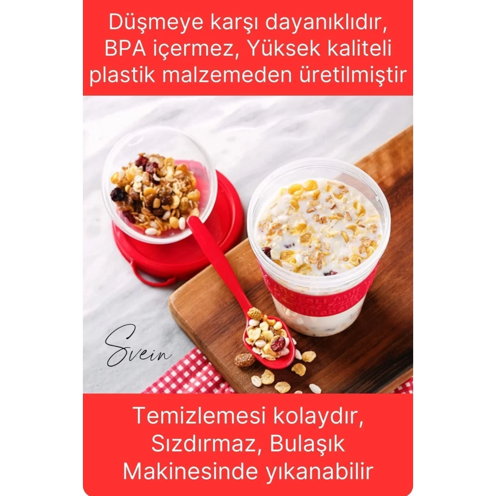 Pratik Sızdırmaz Kapaklı Bölmeli Kaşıklı Taşınabilir Yiyecek Mama Ara Öğün Yoğurt Diyet Saklama Kabı