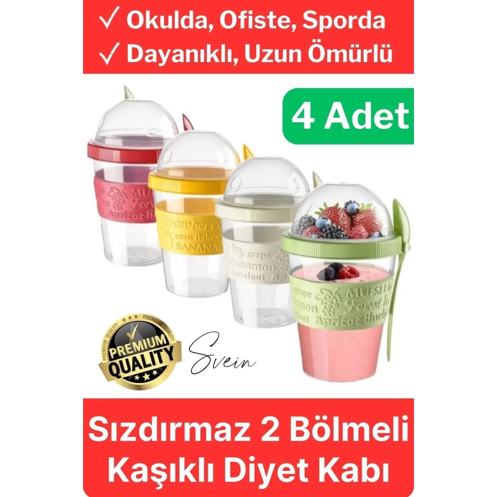 Pratik Sızdırmaz Kapaklı Bölmeli Kaşıklı Taşınabilir Yiyecek Mama Ara Öğün Yoğurt Diyet Saklama Kabı