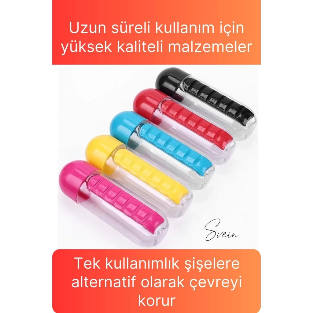 Pratik İlaç Kutusu Su Matara Sızdırmaz Akıtmaz Şişe Spor Suluk Hazneli Fonksiyonel Kolay Taşınabilir