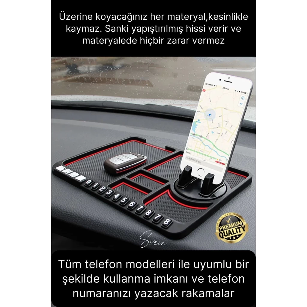 Araç İçi Torpido Kaydırmaz Telefon Tutucu Numaratör Organizer Oto 360 Derece Dönebilen Kaymaz