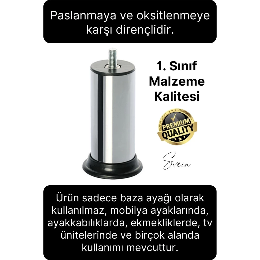 24 Adet 1. Sınıf A Kalite Krom M10 Paslanmaz Baza Koltuk Kanepe Destek Ayağı Mobilya Tv Ünite Sehpa