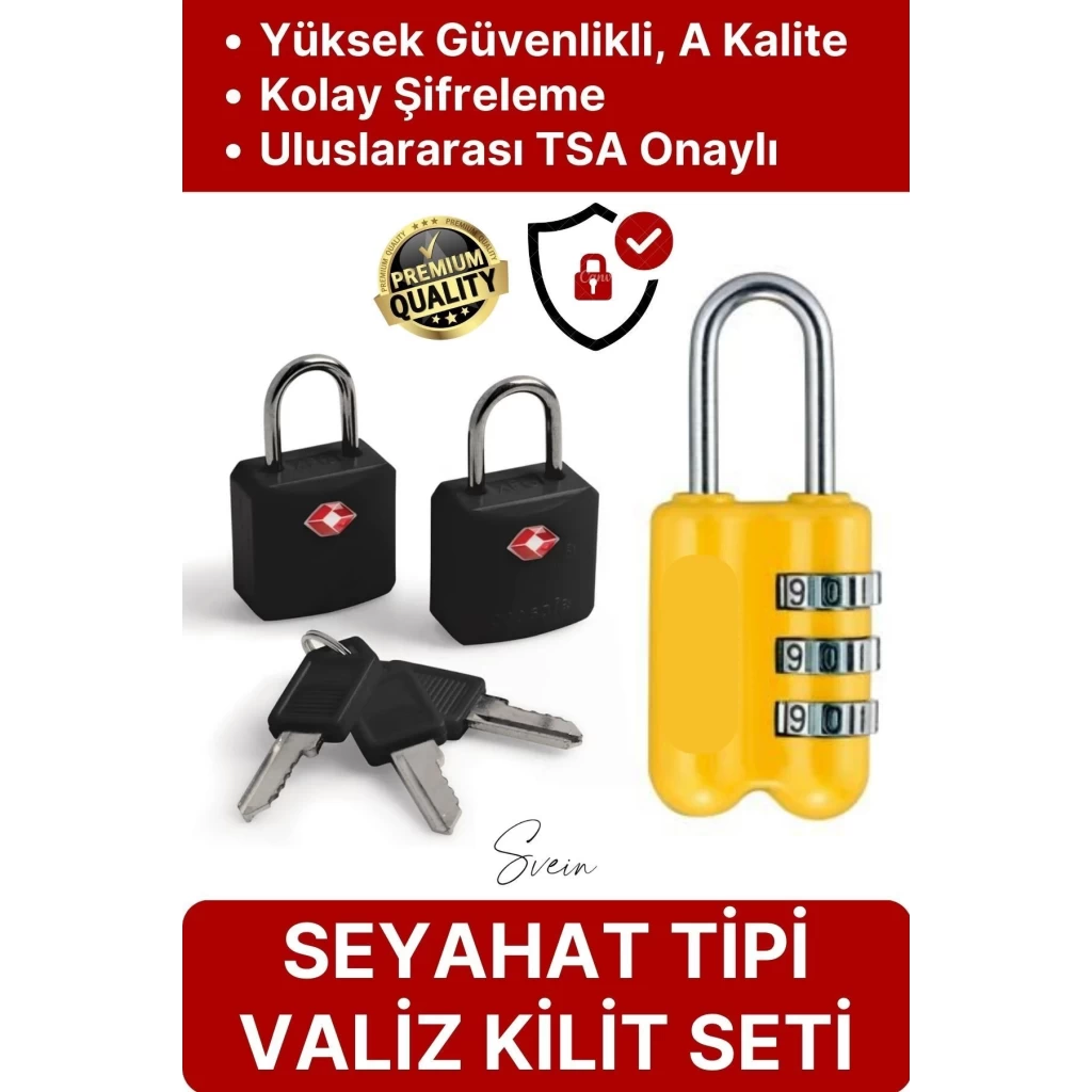 Premium Seyahat Tipi Şifreli TSA Onaylı Kırılmaz Çelik Bagaj Valiz Çanta Dolap Asma Kilit seti