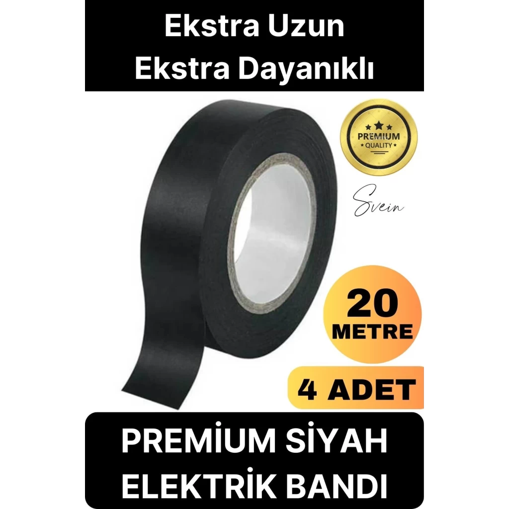 4 Ad. Premium Kalite 20 Mt Yalıtım İzole PVC Elektrik Bandı Su Geçirmez Sızdırmaz Koruma Bant Siyah