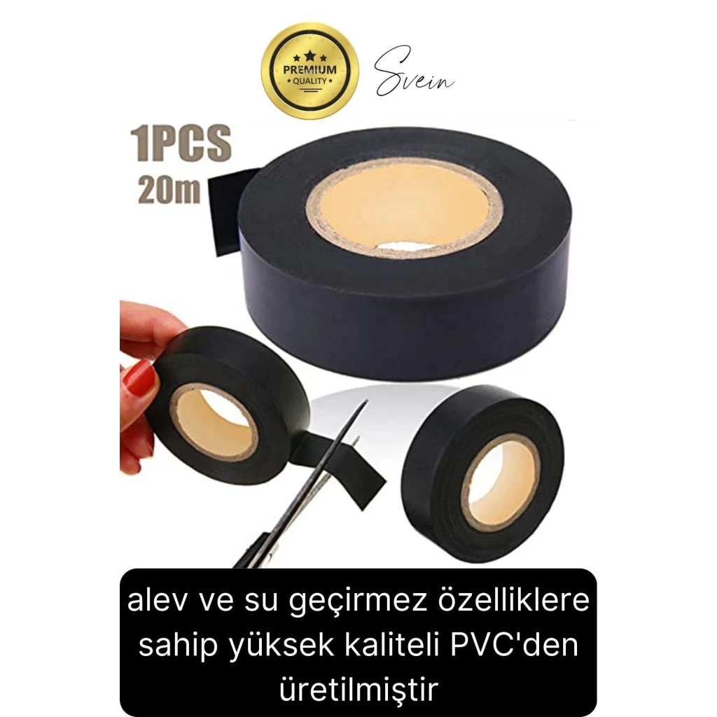 4 Ad. Premium Kalite 20 Mt Yalıtım İzole PVC Elektrik Bandı Su Geçirmez Sızdırmaz Koruma Bant Siyah