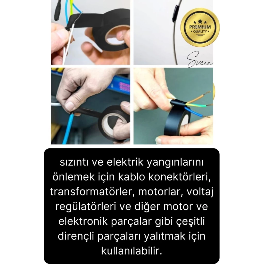 4 Ad. Premium Kalite 20 Mt Yalıtım İzole PVC Elektrik Bandı Su Geçirmez Sızdırmaz Koruma Bant Siyah