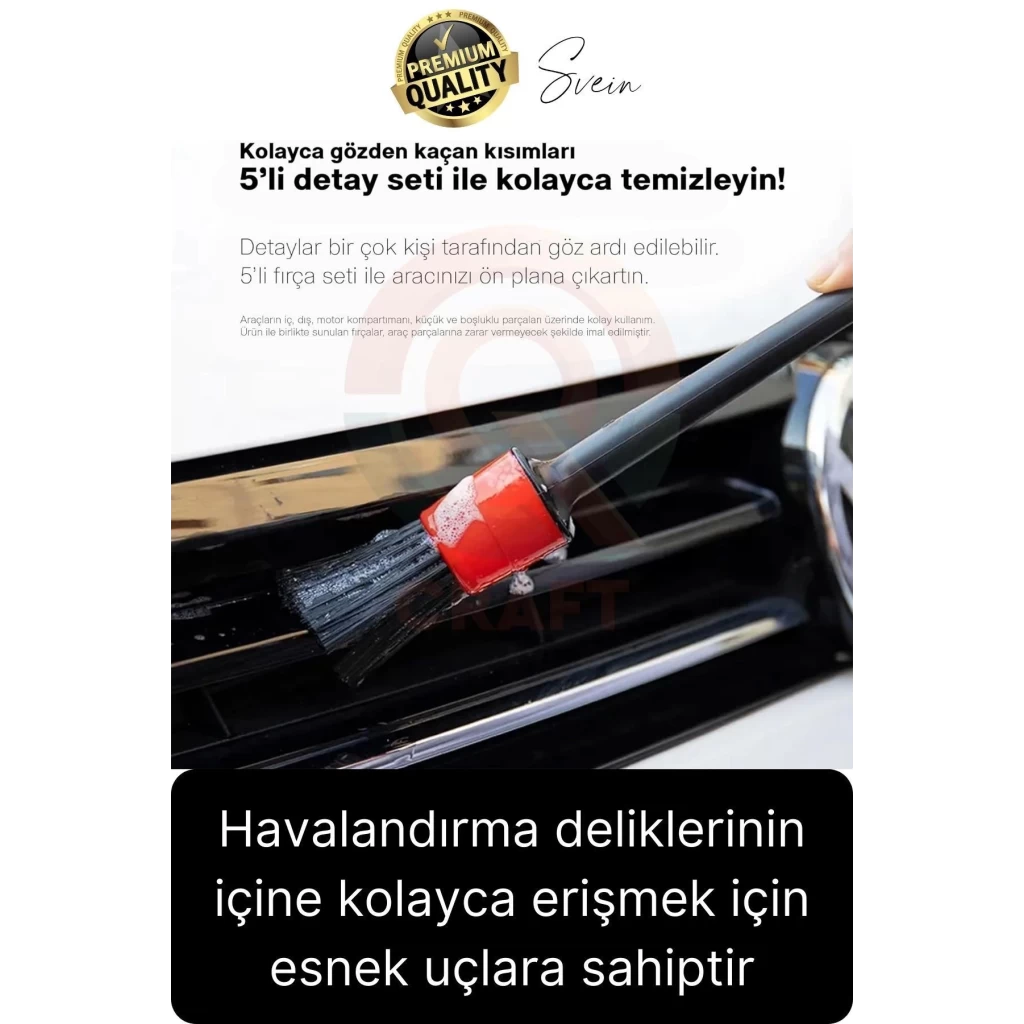 Premium 5 Parça Yumuşak Kıllı Temizleme Fırçası Detaylı Otomobil İç Araç Temizlik Seti Sökücü Bakım