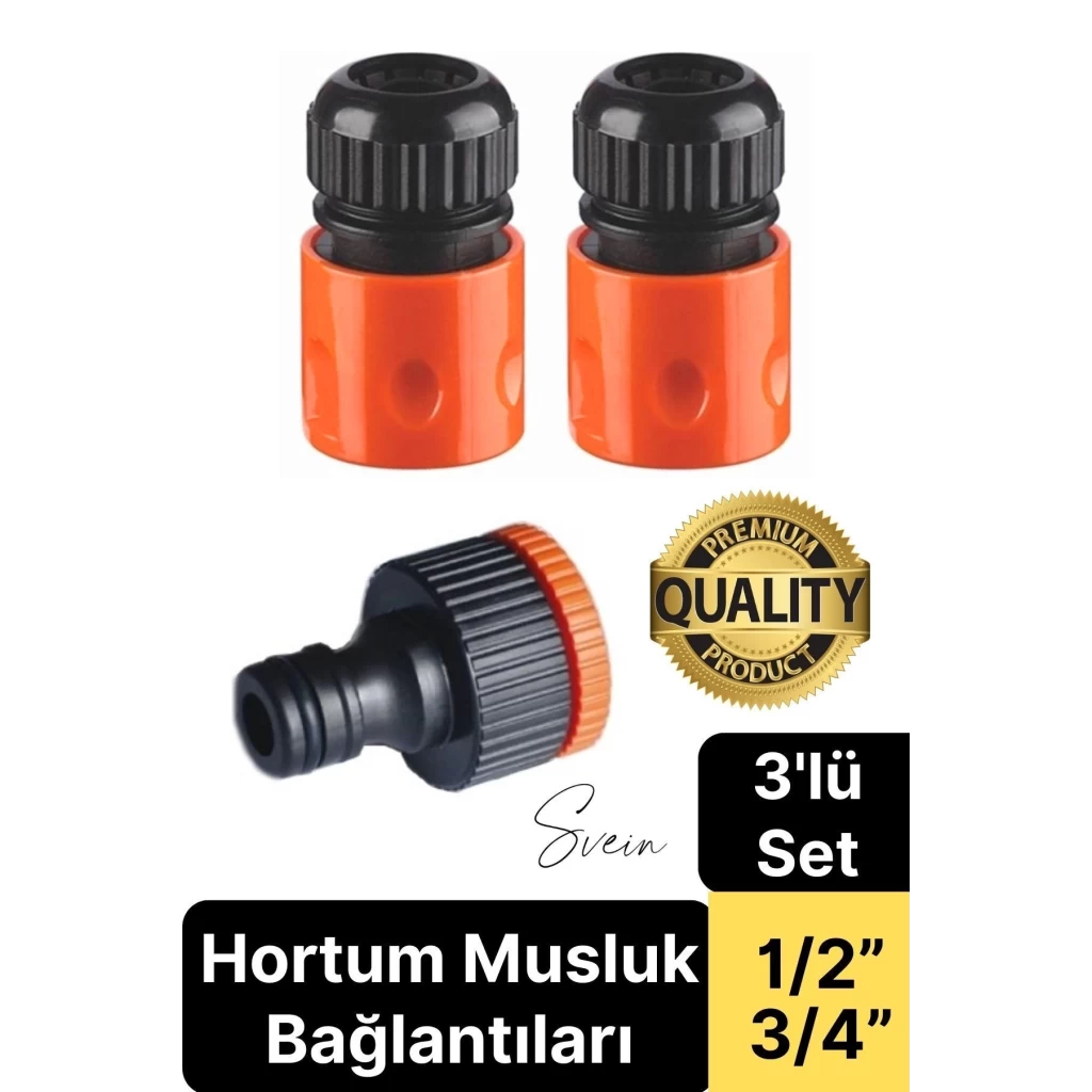 3lü Hortum Musluk Bağlantı Seti 1/2” - 3/4” Otomatik Kopmaz Çıkmaz Kırılmaz Dayanıklı Bahçe Sulama