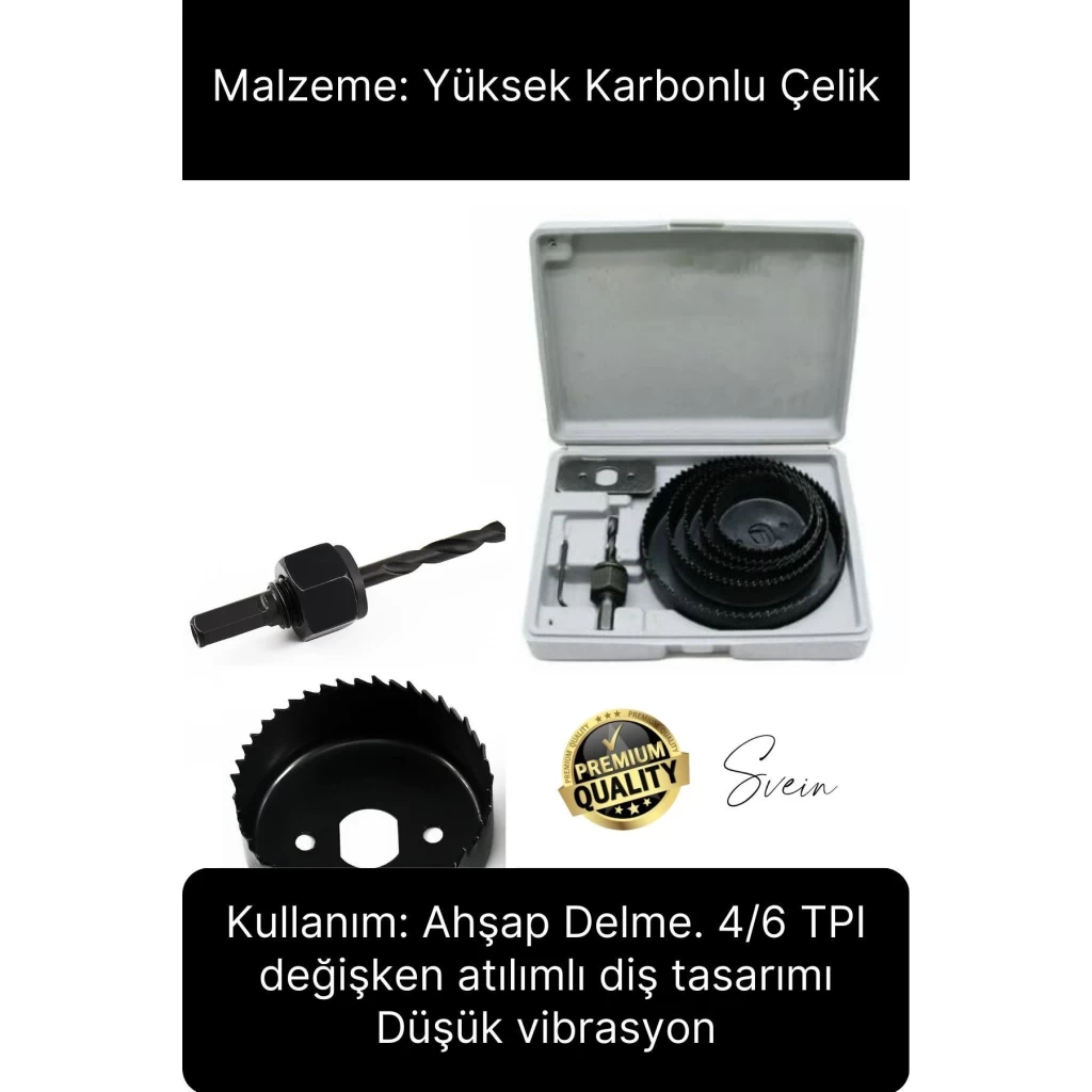 Premium Kalite 8 Parça Buat Delik Açma Testeresi Panç Seti Alçıpan Kartonpiyer Mobilya Ahşap Mdf