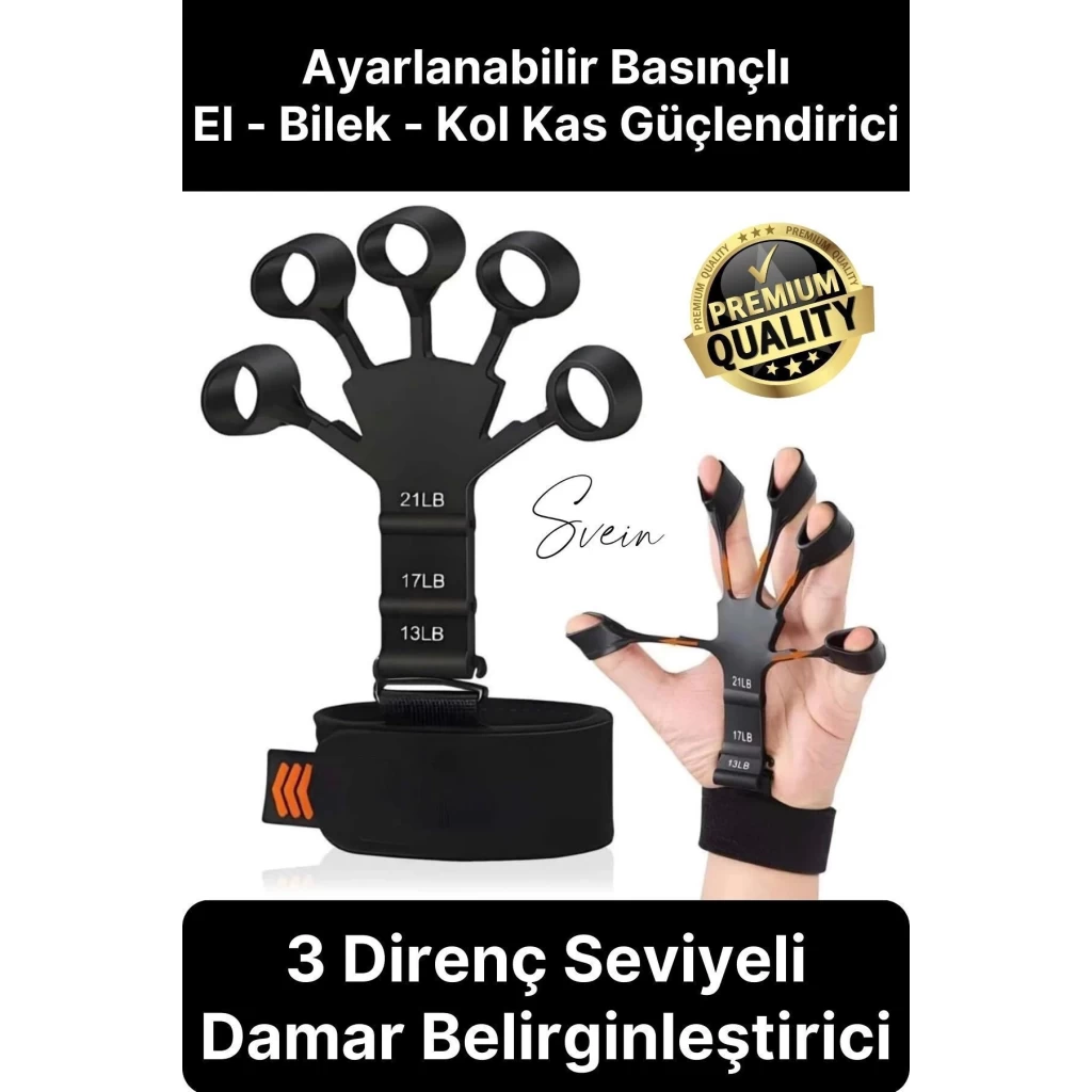 Premium 3 Direnç Seviyeli Parmak Güçlendirici Damar Belirginleştirici Kavrama El Yayı Egzersiz Aleti