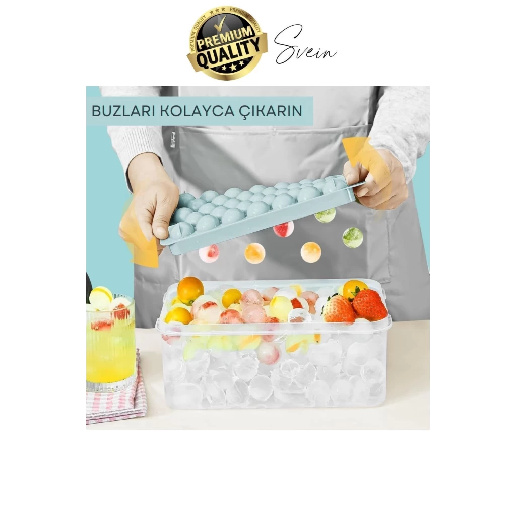 Premium Küre Buz Kalıbı Kapaklı 33 Hazneli Yuvarlak Sağlıklı Kokteyl Sunum Şekilli Soğuk Su İçecek