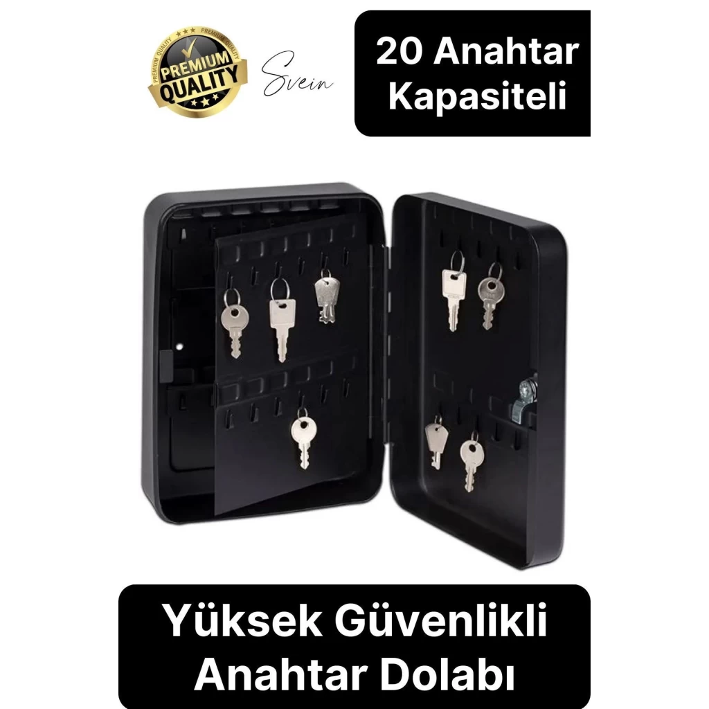 Premium Sağlam Yüksek Güvenlik Büyük Kilitli Anahtar Obje Kutusu Kapaklı Dolabı Metal Vale Siyah