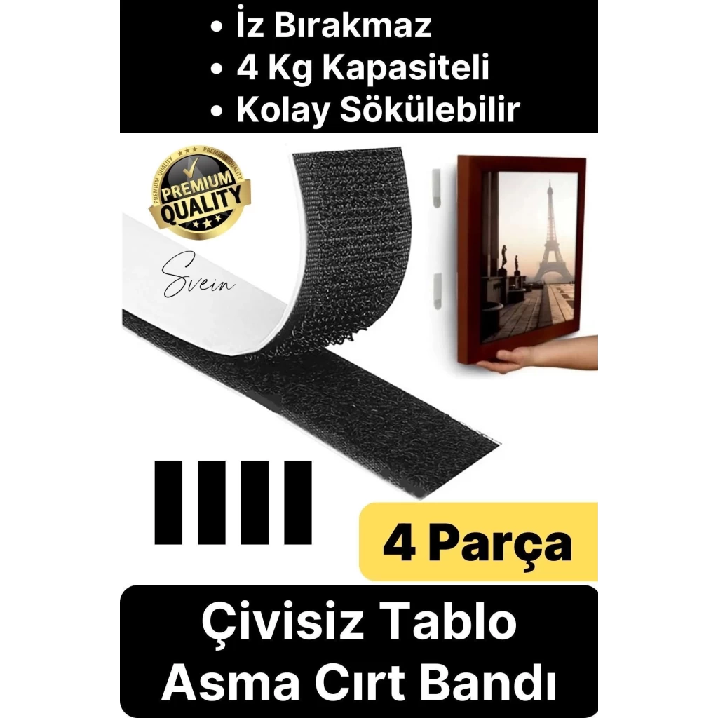 Premium Çivisiz Resim Çerçeve İz Bırakmaz Sökülebilen Tablo Asma Bandı 4lü Set Cırt Bant Yapışkan