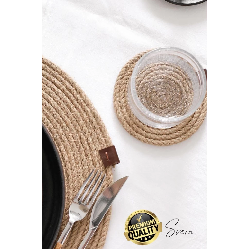Özel Üretim 6 Adet Jüt Dokuma Halat İçecek Bardak Altlığı Seti Hasır Yuvarlak Sofra Rattan El Yapımı