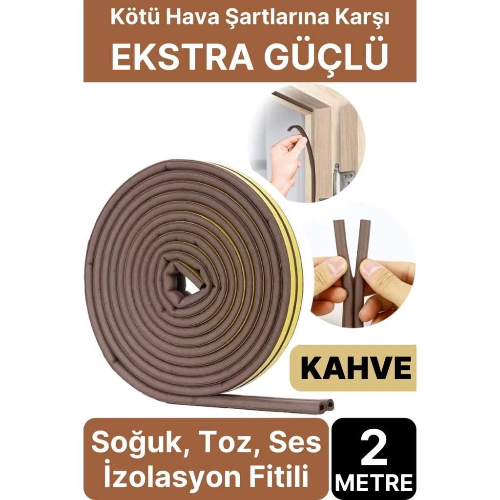 2 Metre Kahve Pvc Doğrama Kapı Pencere Soğuk Geçirmez Sızdırmaz İzolasyon Fitil Yapışkanlı 1x2=2 mt
