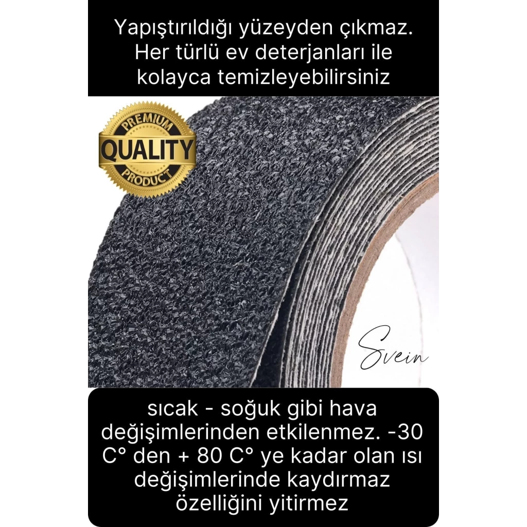 Premium 50mm x 15mt Siyah Kaydırmaz Bant Yapışkanlı Merdiven Basamak Zemin Güçlü Tutunabilen Halı
