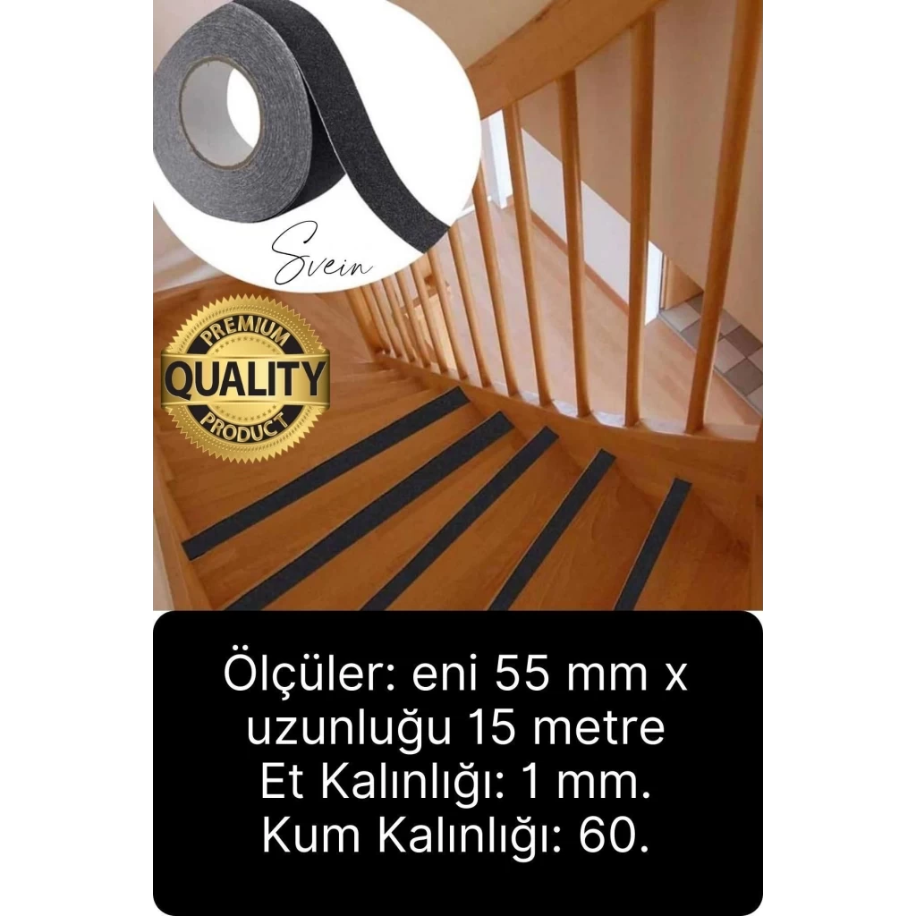 Premium 50mm x 15mt Siyah Kaydırmaz Bant Yapışkanlı Merdiven Basamak Zemin Güçlü Tutunabilen Halı