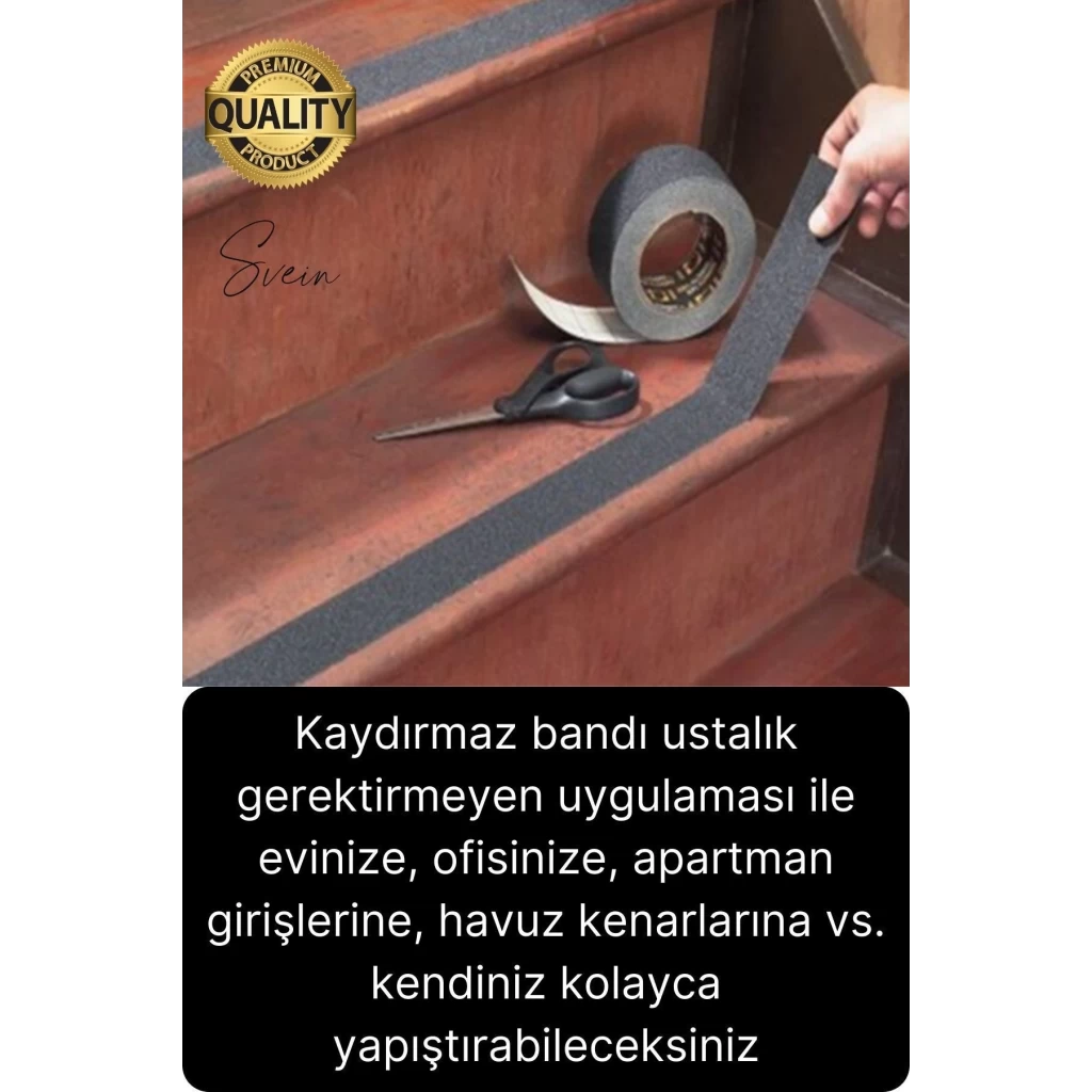 Premium 50mm x 15mt Siyah Kaydırmaz Bant Yapışkanlı Merdiven Basamak Zemin Güçlü Tutunabilen Halı