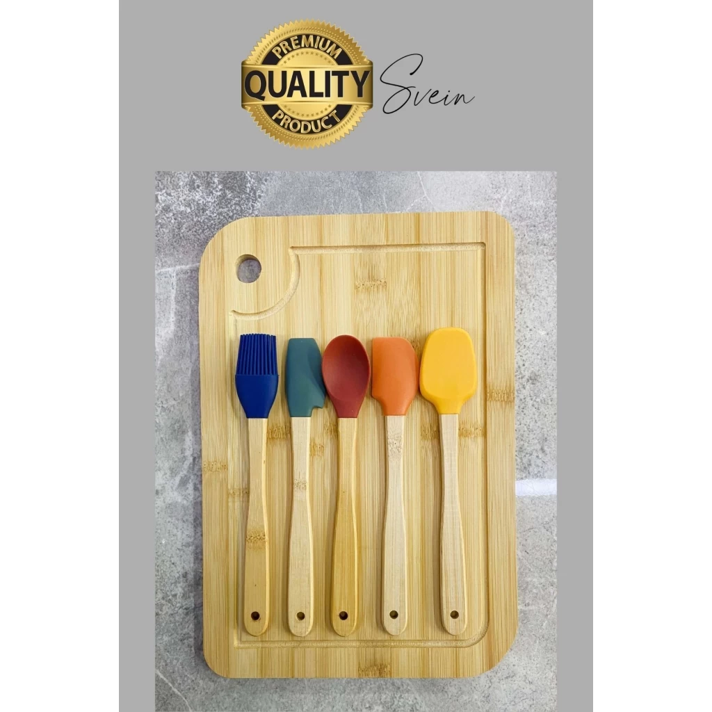 Mini Spatula Kaşık Fırça Setleri Yapışmaz Silikon Tencere Ahşap Saplı Renkli Pişirme Mutfak Araçları