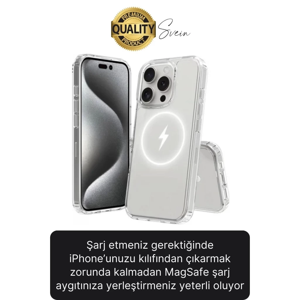 Premium Apple İphone 16 Pro 6.3 inç Uyumlu Kablosuz Şarj Destekli Sert Silikon Şeffaf Kılıf Magsafe