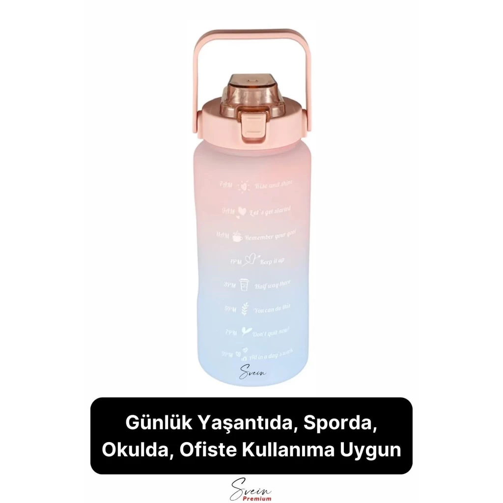 2 Lt Pipetli Motivasyonel Su Matarası Sağlıklı Sızdırmaz Suluk Tritan Spor Salonu Su Şişesi Sticker
